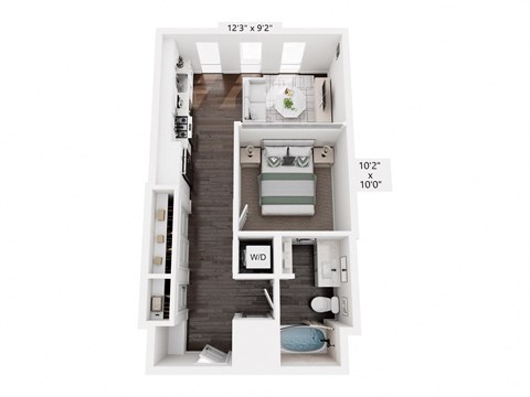 Floor plan for studio, 1 bath, 597 sqft